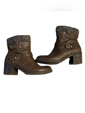 BareTraps Dover Wool-Rimmed Combat Boots Women 6.5M 2” Heels Buckle Zip Brown